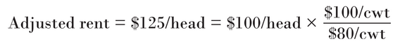 Example equation calculating the adjusted rental price.